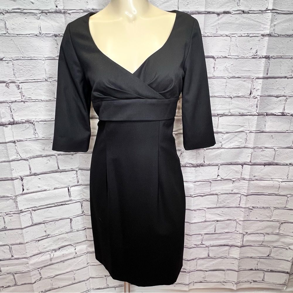 Etcetera Solid Black V-Neck Half sleeve Wool blend dress size 6